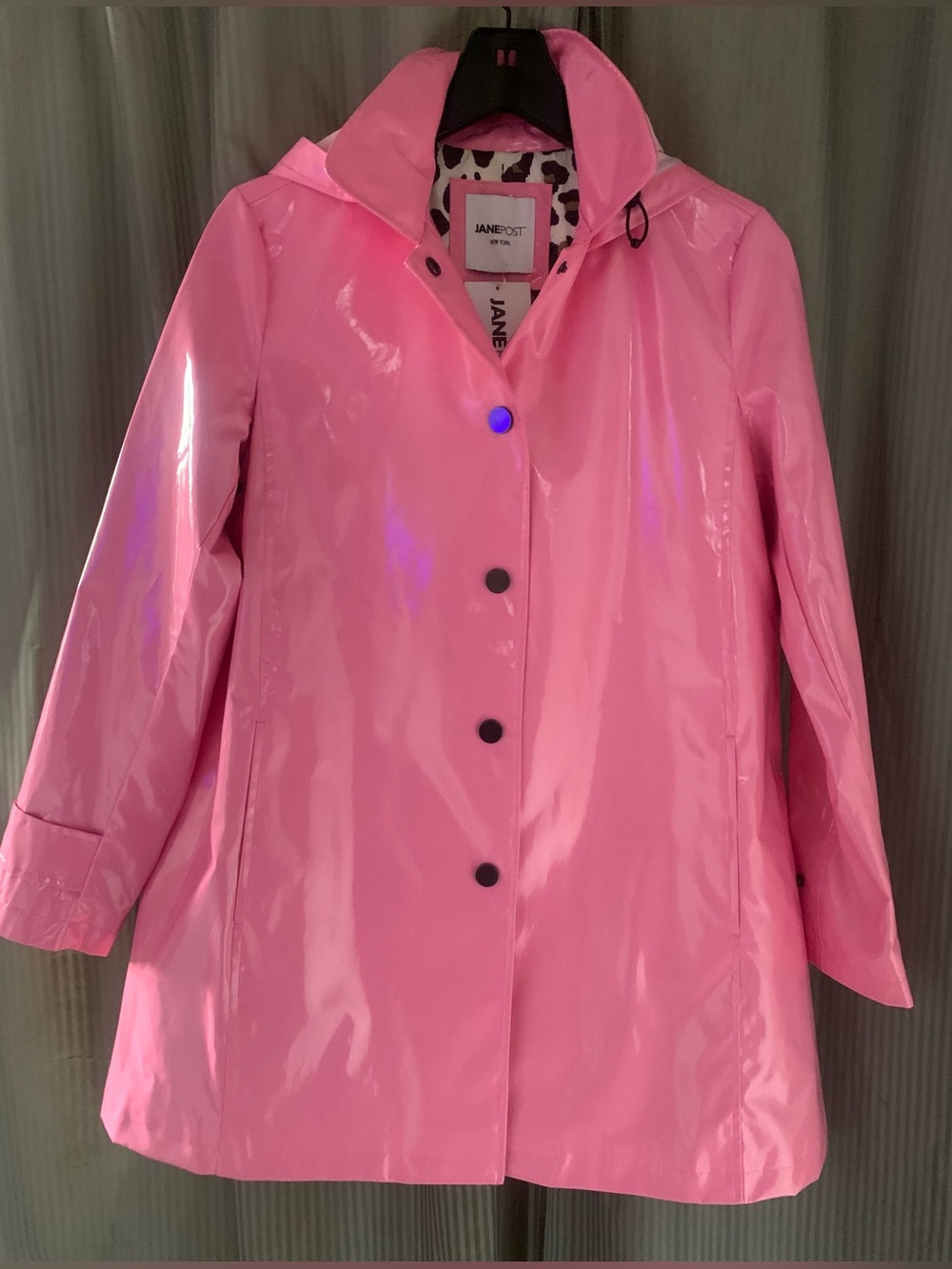 Jane Post Shiny Pink Hooded Trench Coat